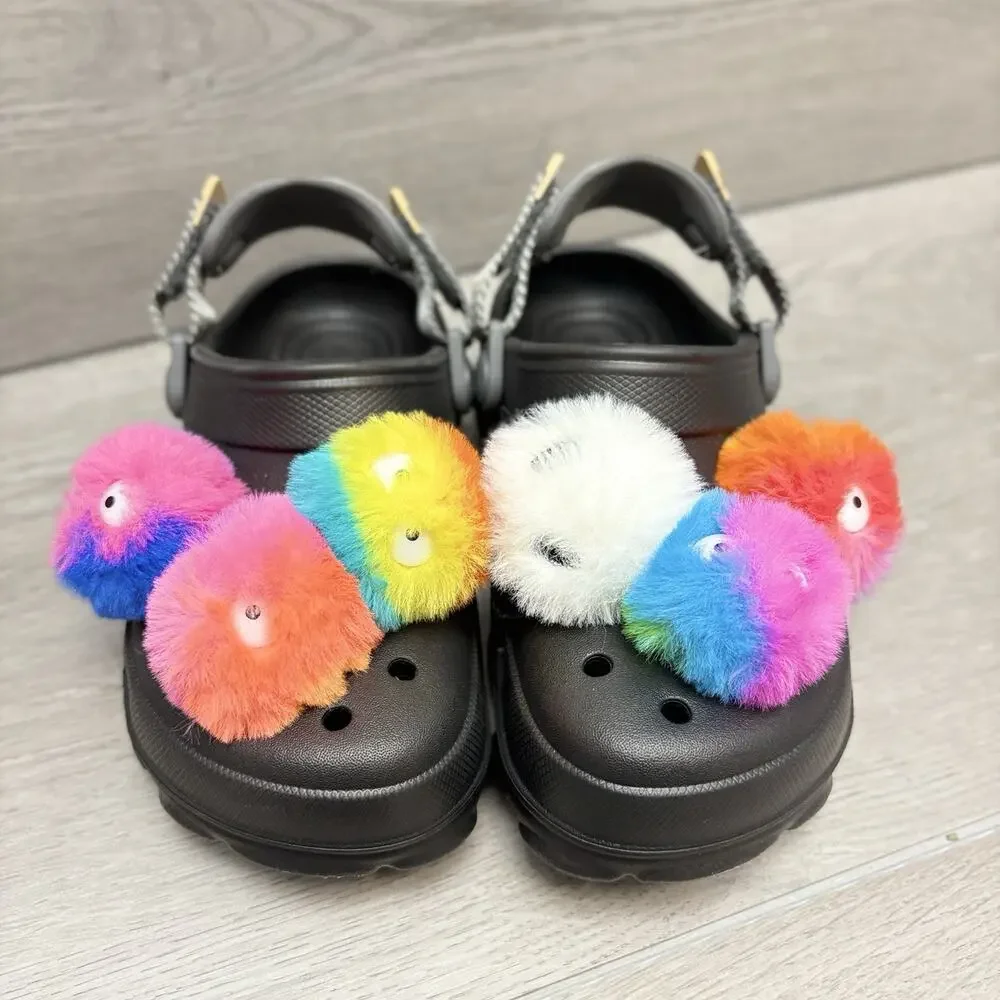 CROCS Charms Clog Sandal Fuzzy Puff Character Jibbitz Black Crocs Youth Size 13C